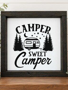 Camper Sweet Camper Handcrafted wood & canvas sign